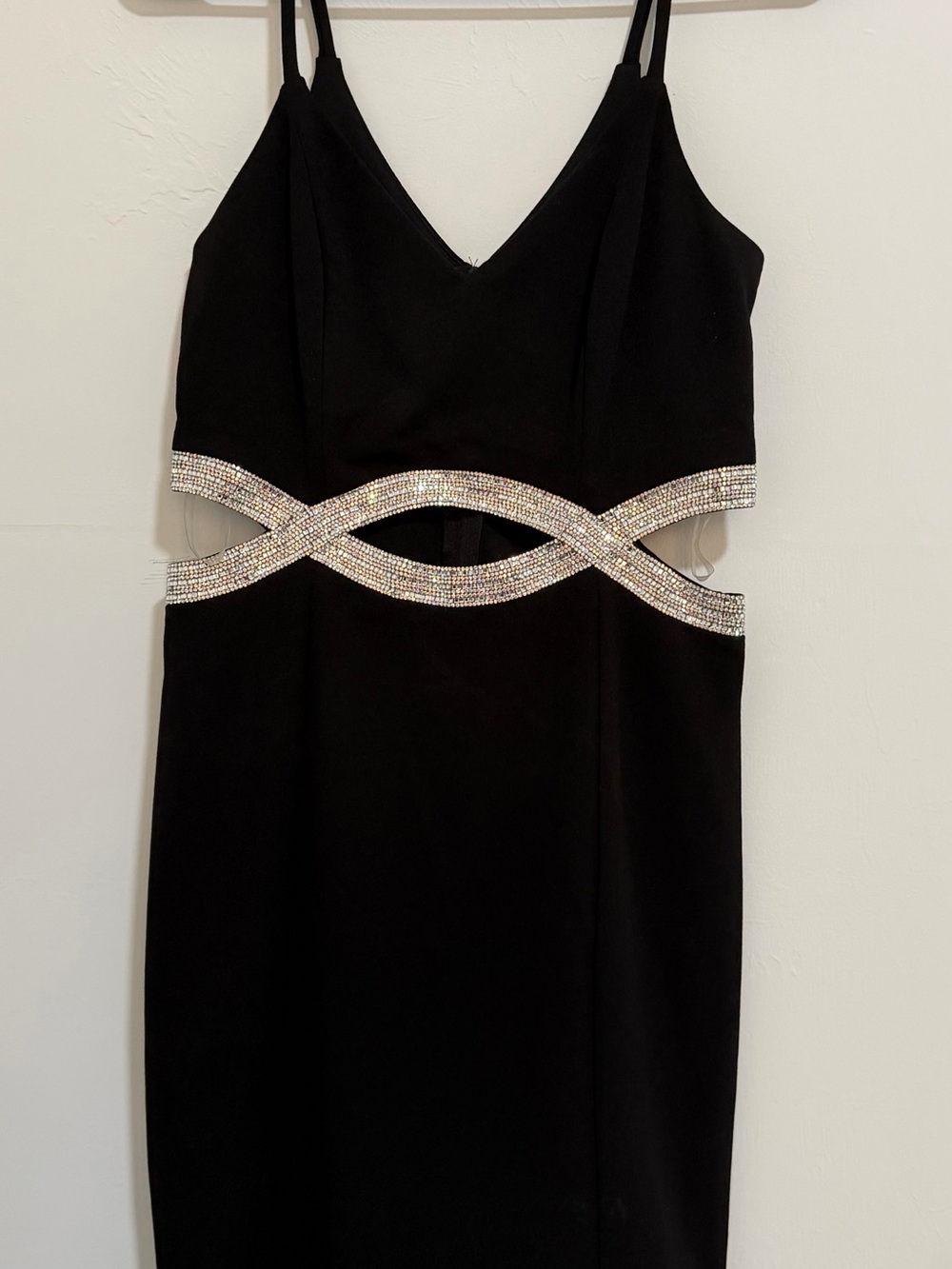 Speechless Black Mini Dress with Crystal Waistband